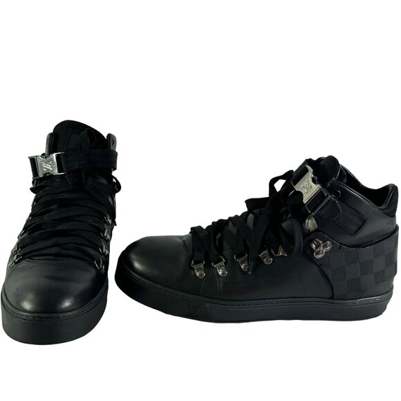 LOUIS VUITTON Black Leather/Canvas Monogram Damier Infini High Top Sneaker 8-9US - Picture 1 of 14
